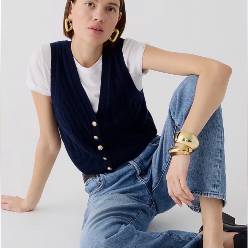 J.Crew Cashmere Cropped Cable-Knit Sweater-Vest in Navy Blue Size Medium